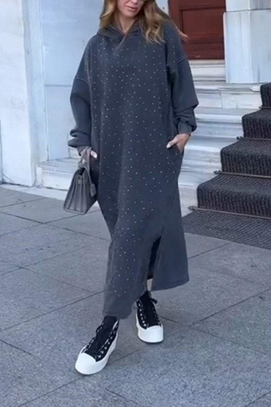 Women's Casual Hooded Rhinestone Dress