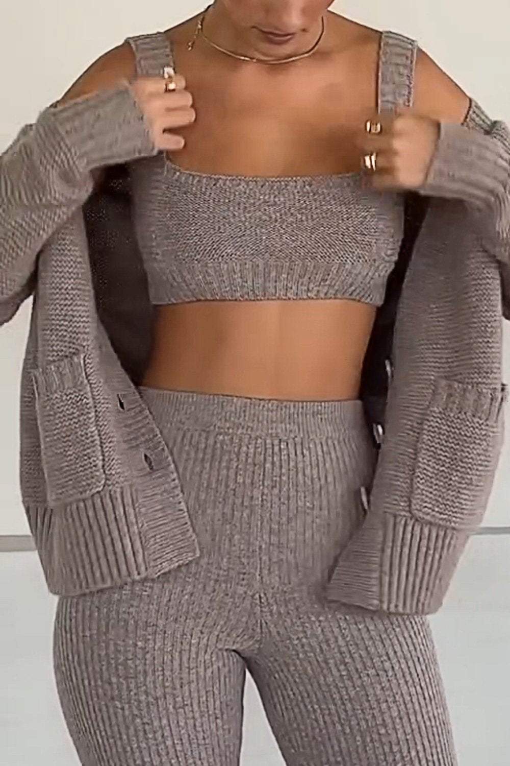 Women's Sweater Loose Top, Vest & Pants Three-piece Set