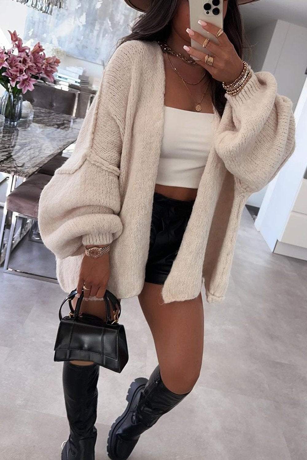 Women's Solid Color Knitted Sweater Coat