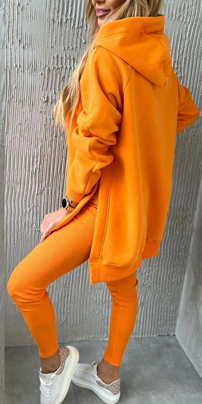 Women's Hooded Solid Color Sports Sweatshirt Two-piece Suit