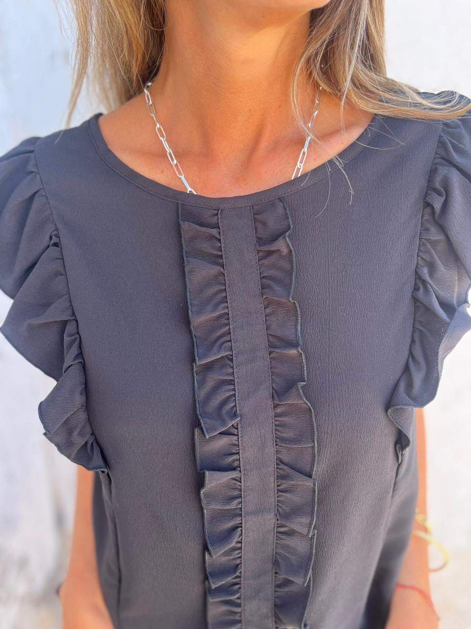 Crew-neck Top with Symmetrical Ruffles