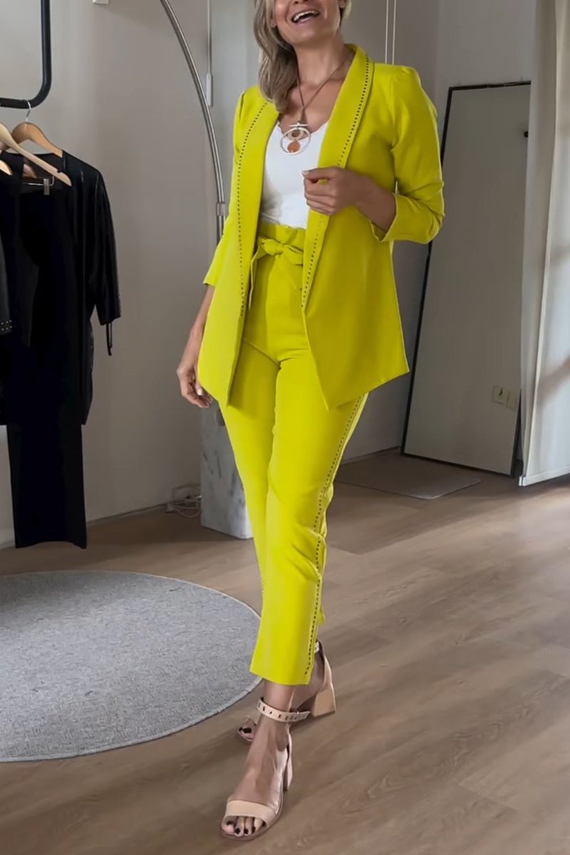 Women's Casual Lapel Beaded Suit Two Piece Suit