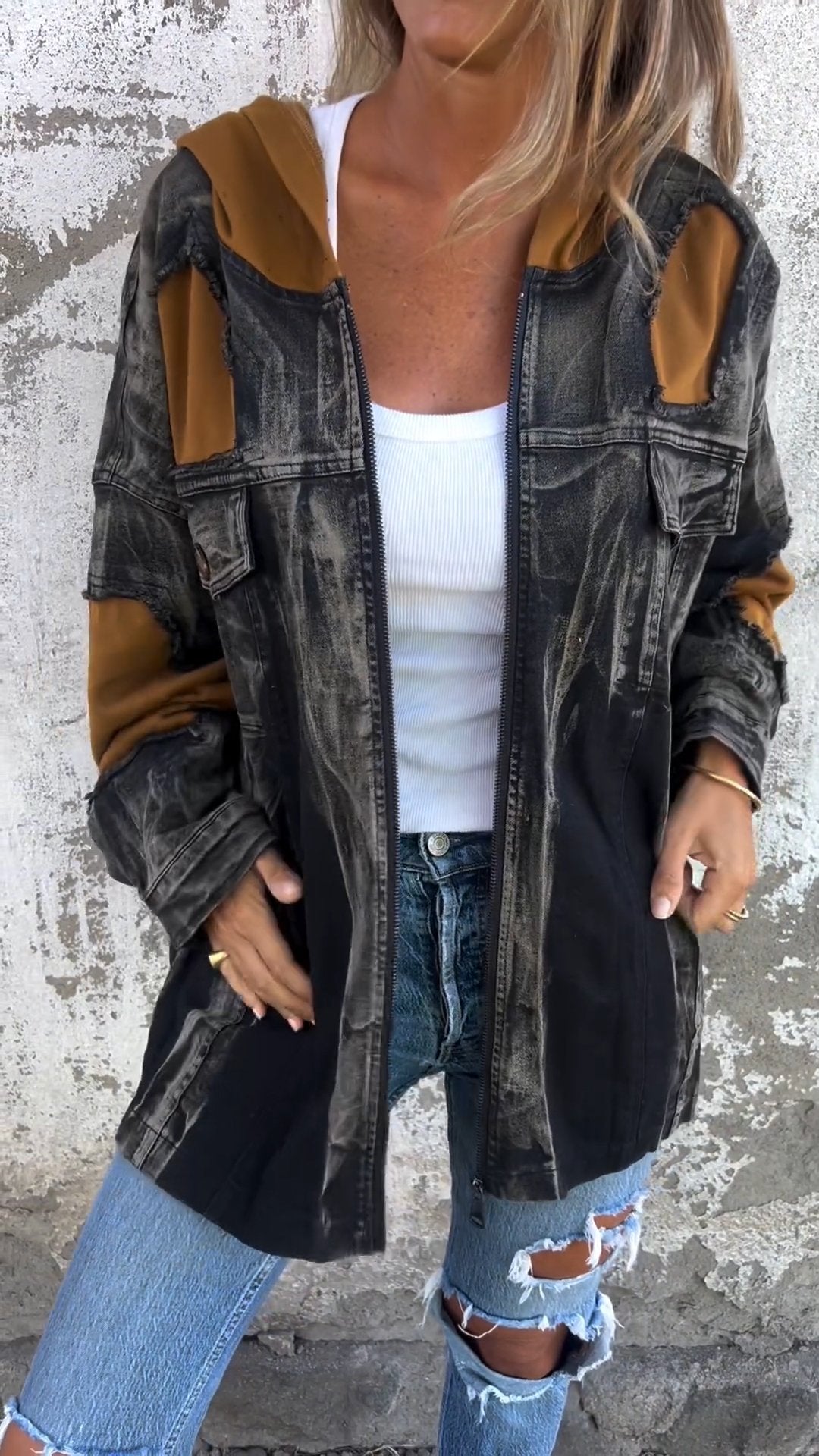 Hooded Zipped Denim Jacket