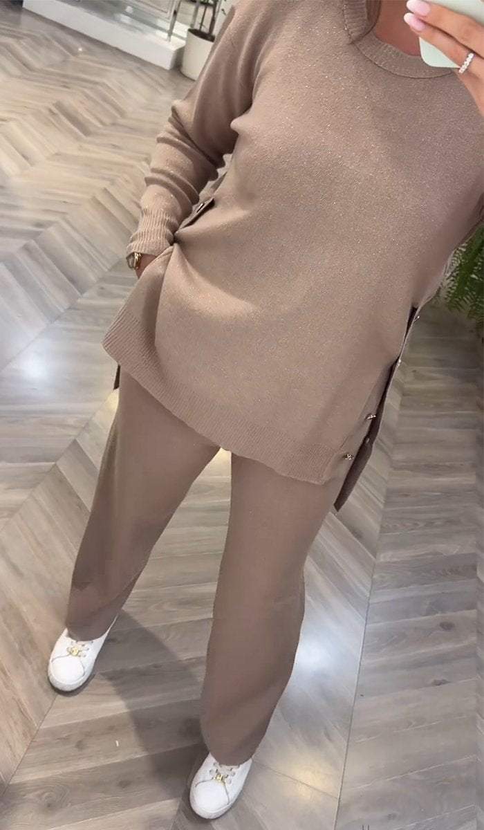 Women's Casual Round-neck Solid Color Two-piece Suit