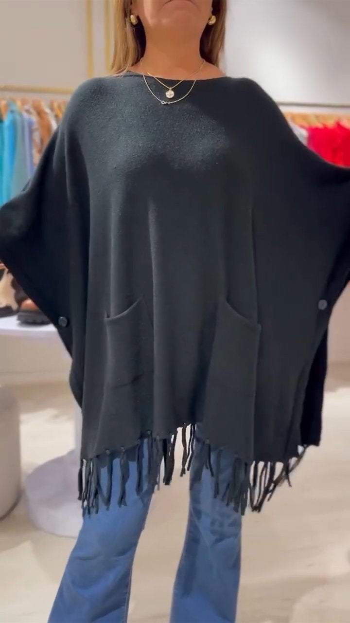 Women's Round Neck Mid-length Sleeve Fringe Design Top