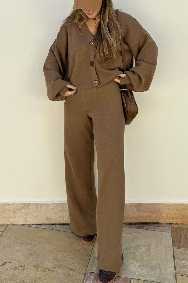 Women's Casual Solid Color Knitted Pants Suit