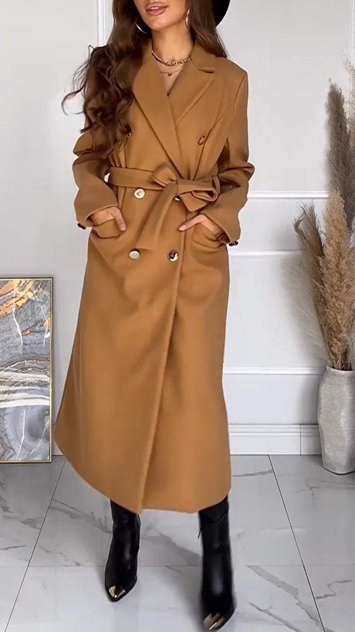 Women's Lapel Waist Long Coat