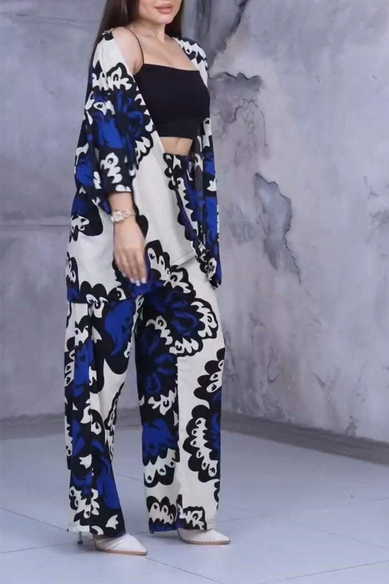 Women's Casual V-neck Printed Two-piece Suit