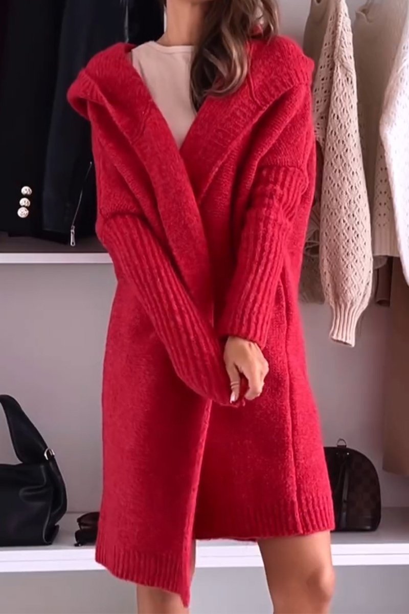 Women's Hooded Solid Color Knitted Cardigan