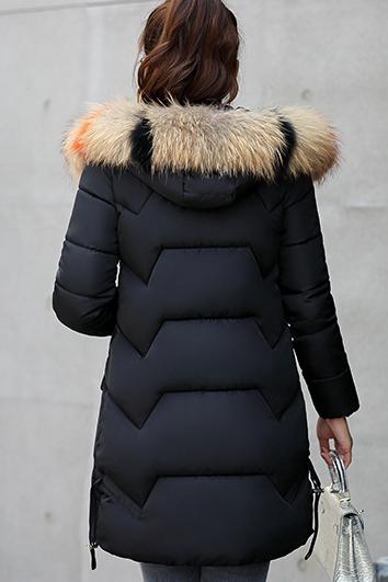 Women's Solid Color Thickened Mid-length Large Fur Collar Slim-fitting Cotton Coat