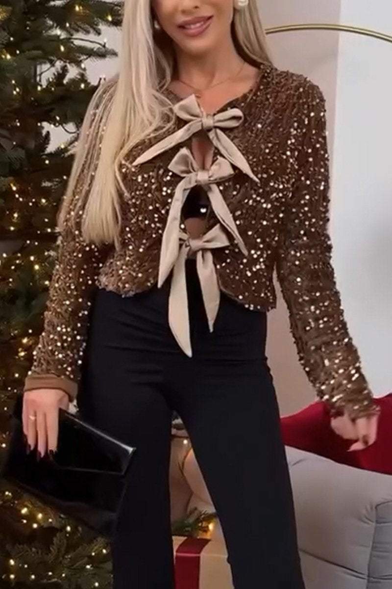 Women's Casual Lace-up Shiny Sweater