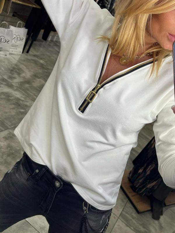 Women's V-neck Zipper Sexy Fashion Long-sleeved Top