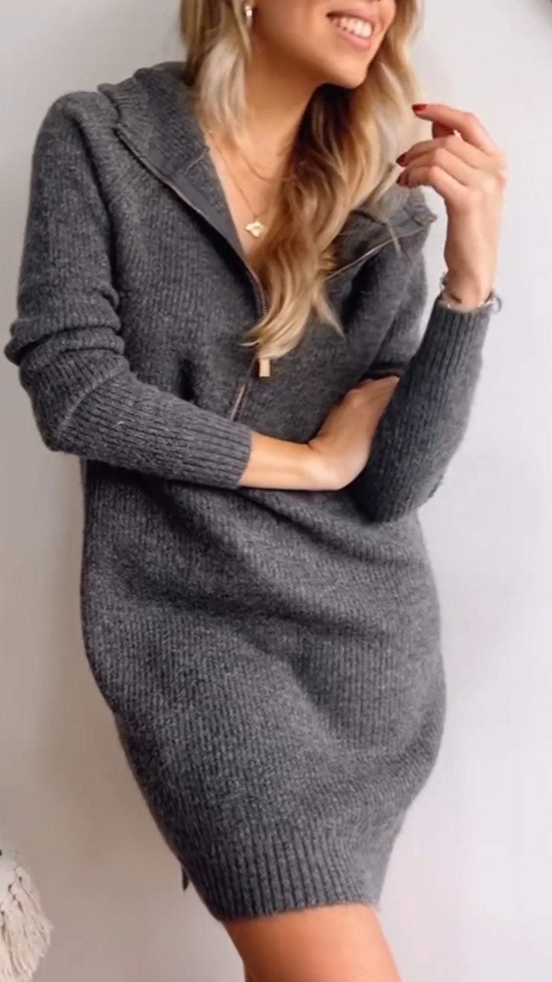 Women's Hooded Long-sleeved Casual Knitted Dress