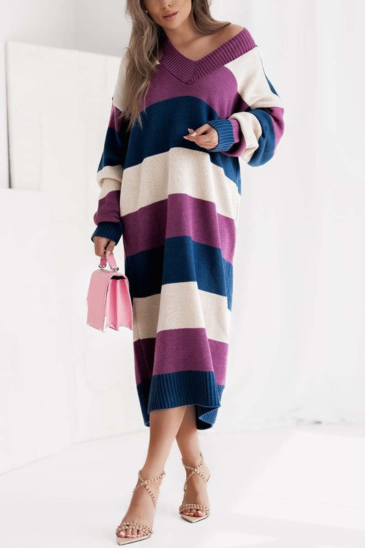 Women's Casual Loose Striped Sweater Dress