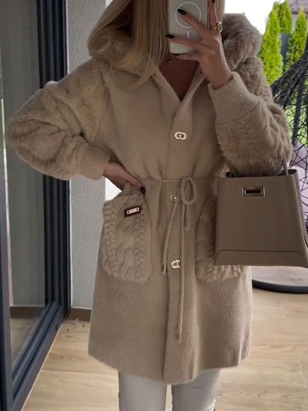 Women's Hooded Plush Patchwork Coat