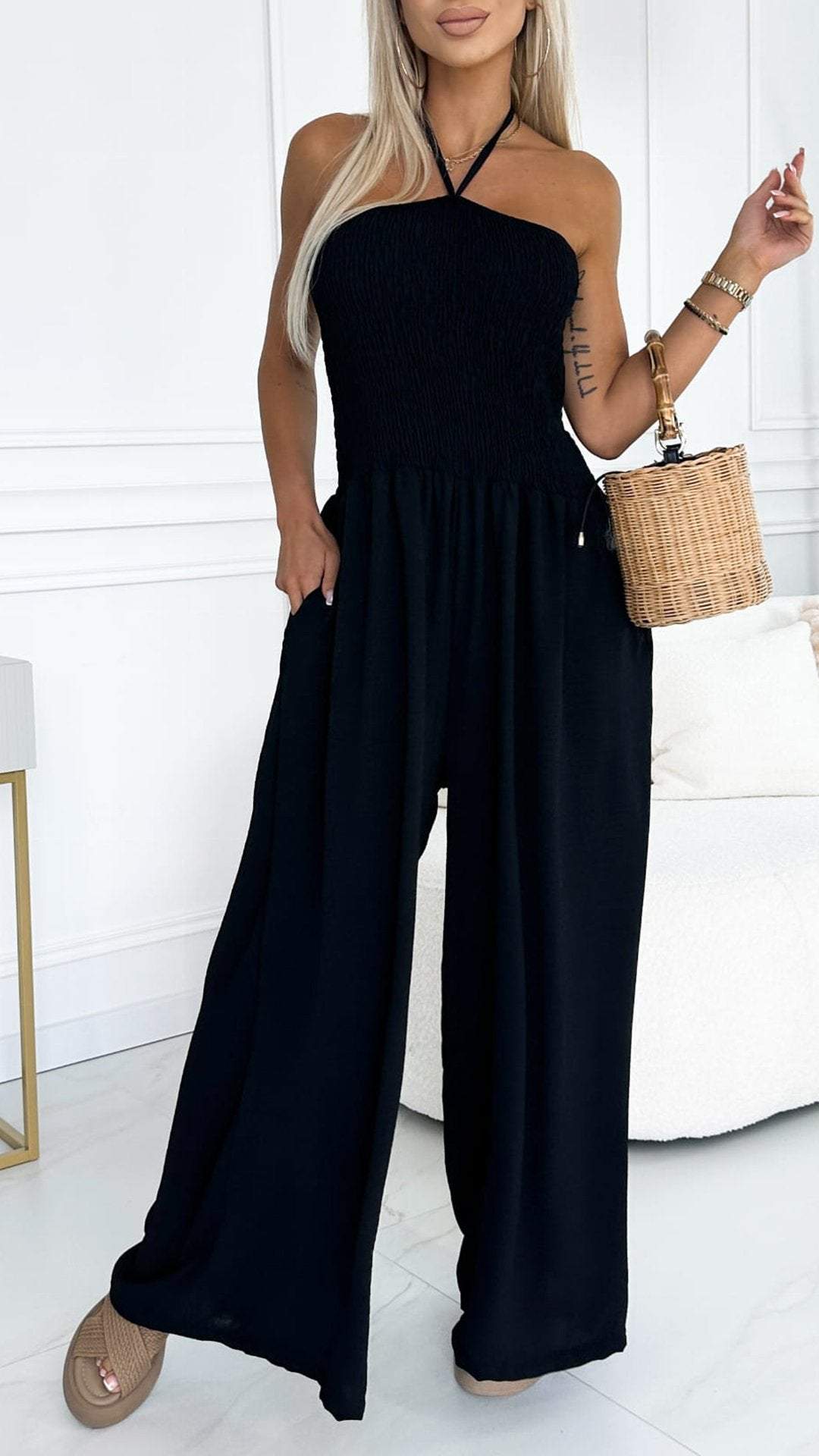 Women's Halter Neck Waisted Jumpsuit