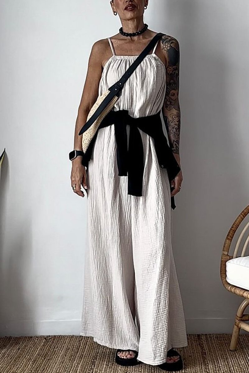 Women's casual solid color suspender jumpsuit