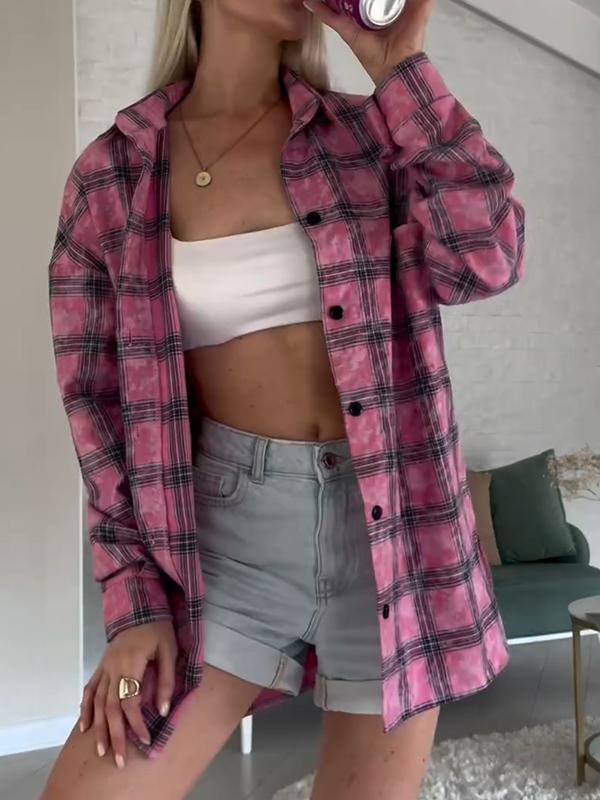 Women's Lapel Single Breasted Plaid Shirt