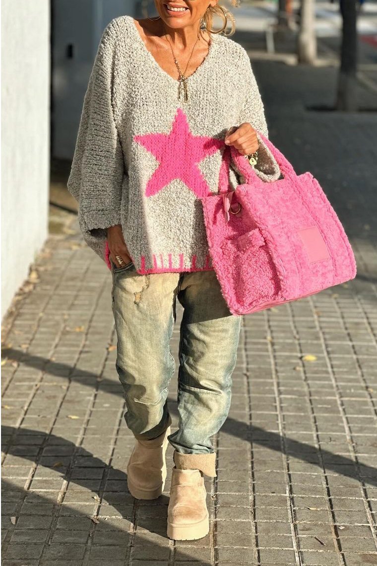 Women's Casual V-neck Star Pattern Sweater