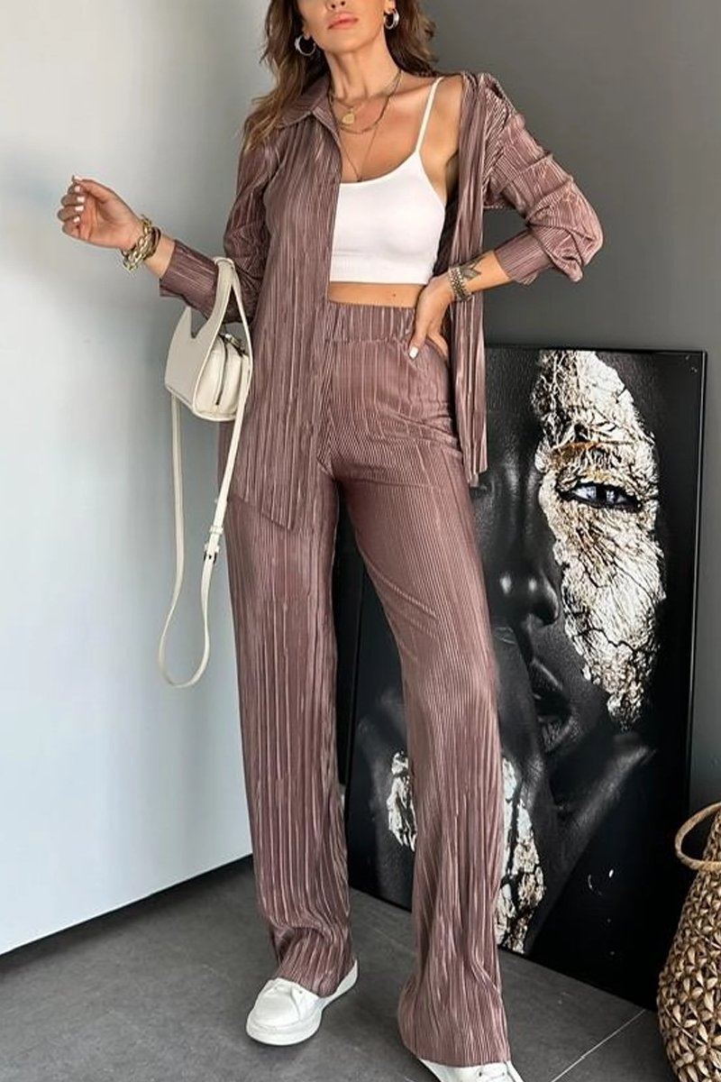 Women's casual loose pleated solid color suit