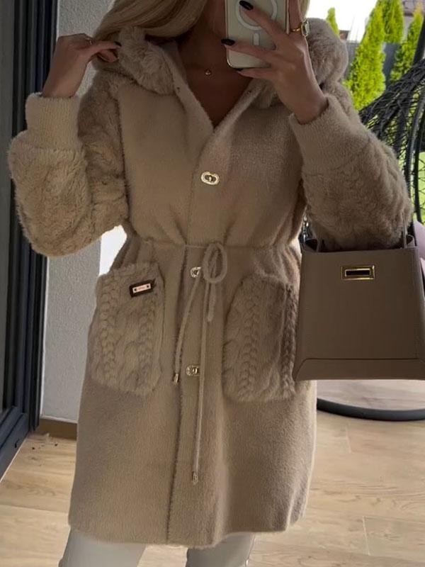 Women's Hooded Plush Patchwork Coat