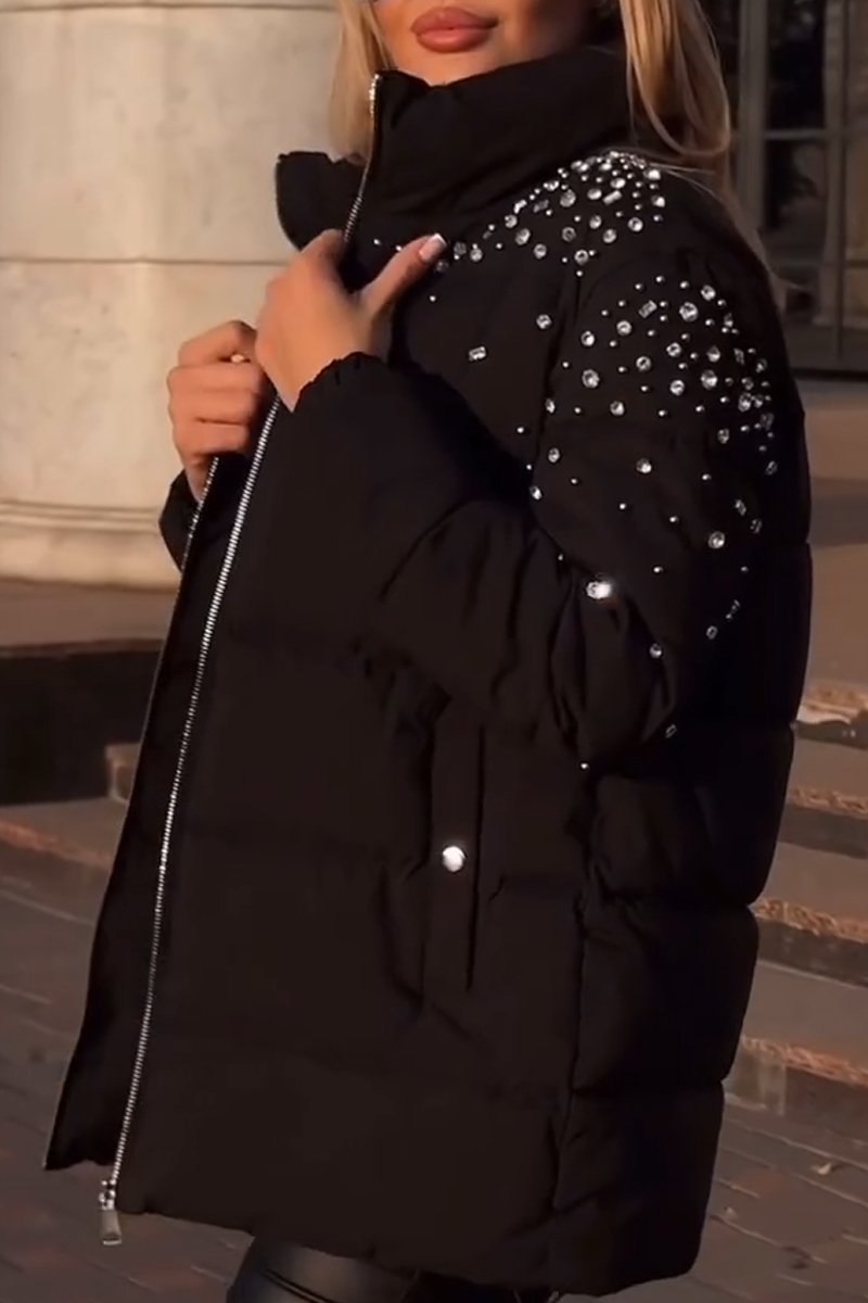 Women's fashionable diamond-studded down jacket