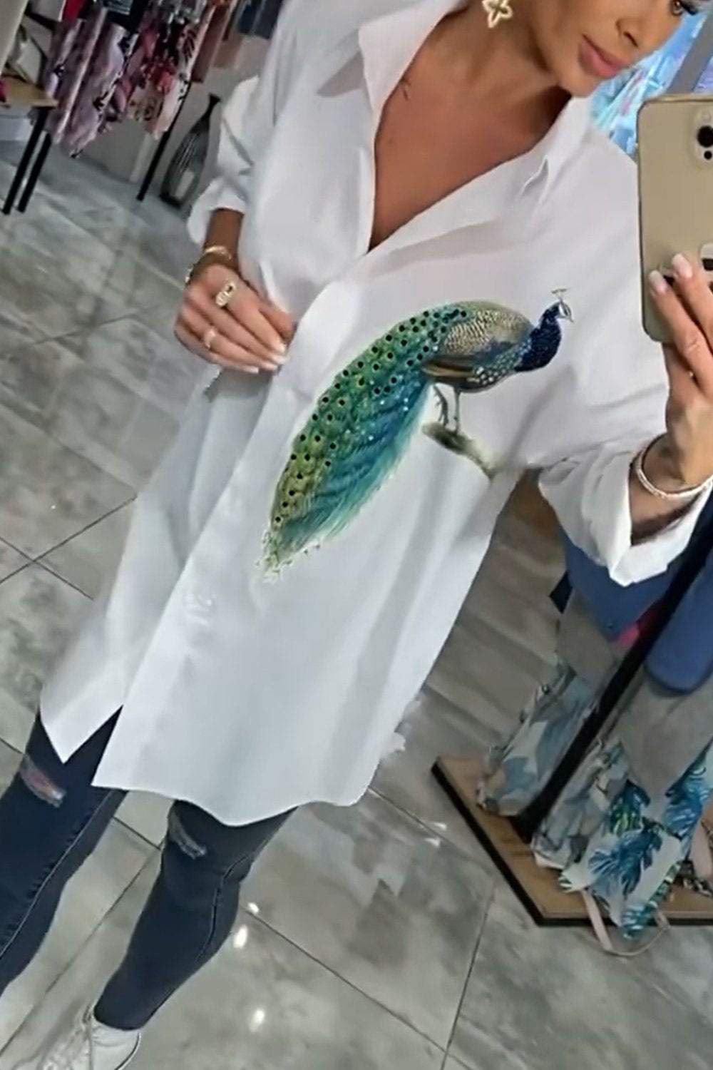 Women's Embroidered Pattern Peacock Shirt