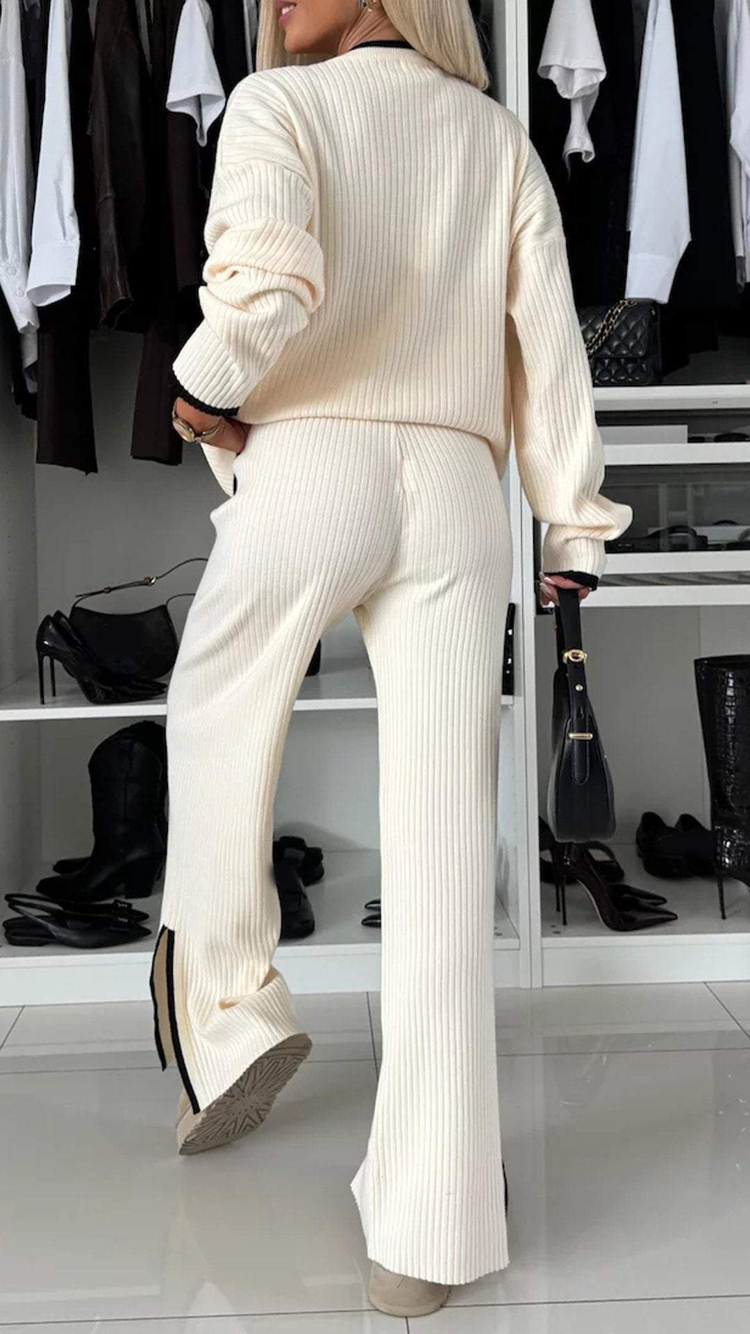 Women's Round Neck Long Sleeve Knitted Casual Suit