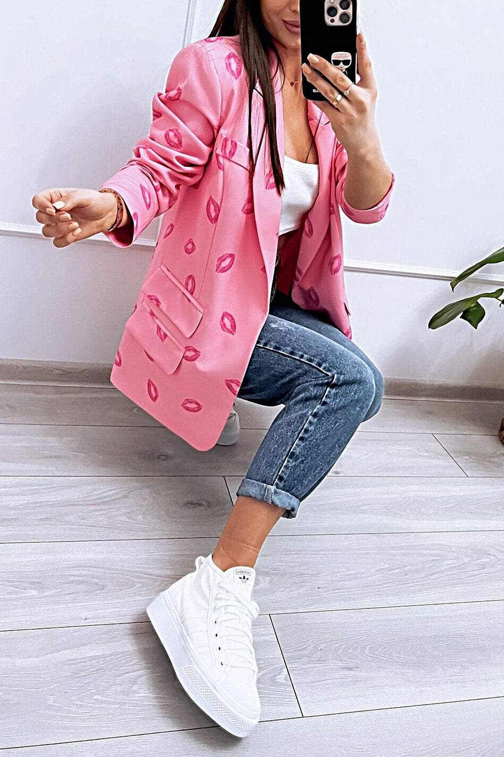 Women's Lips Printed Casual Blazer Tops