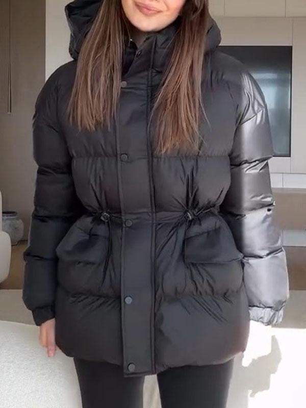 Women's Solid Color Hooded Coat