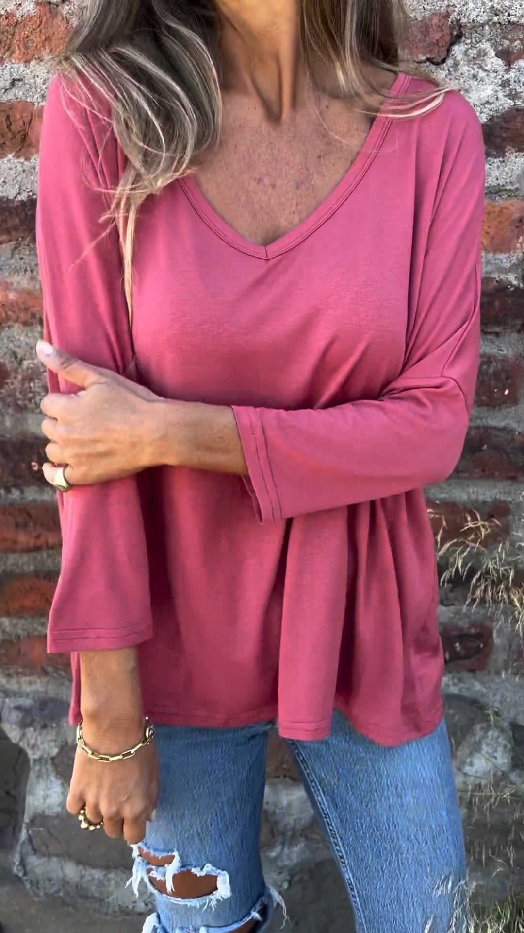 V-neck Long-sleeved Top