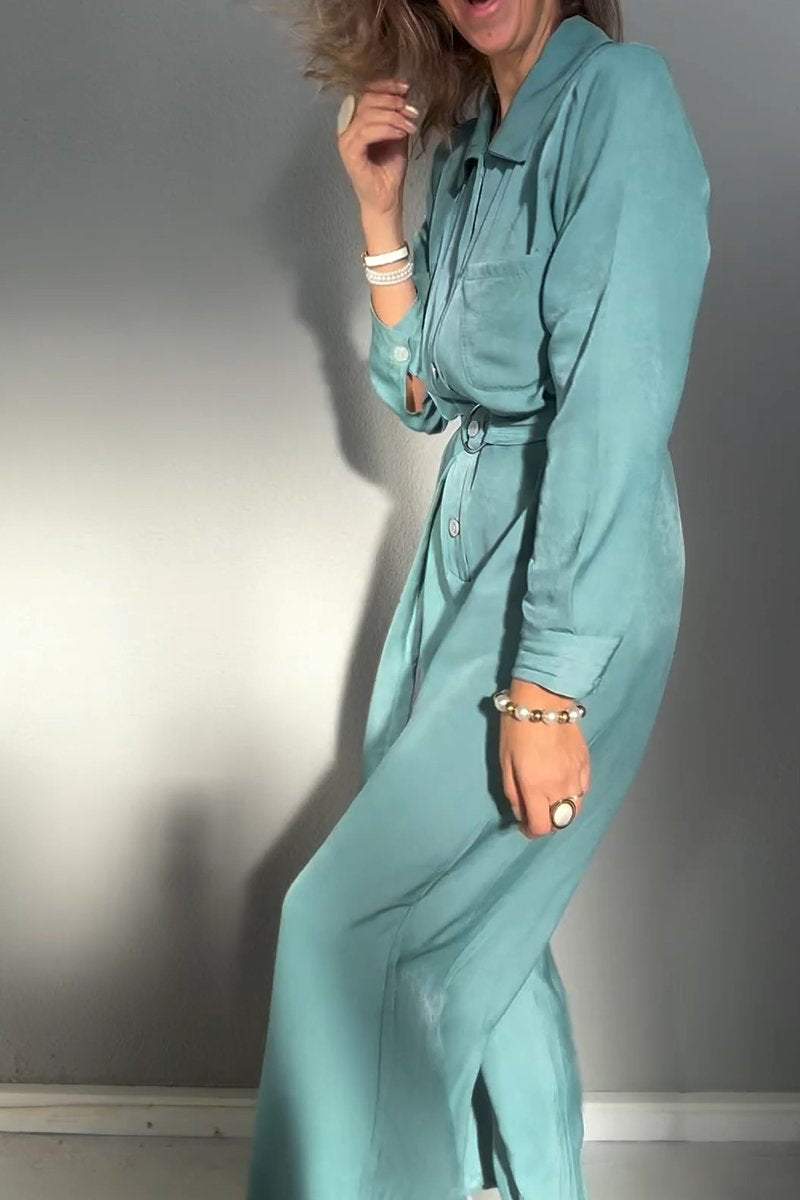 Women's Lapel Long Sleeve Casual Jumpsuit