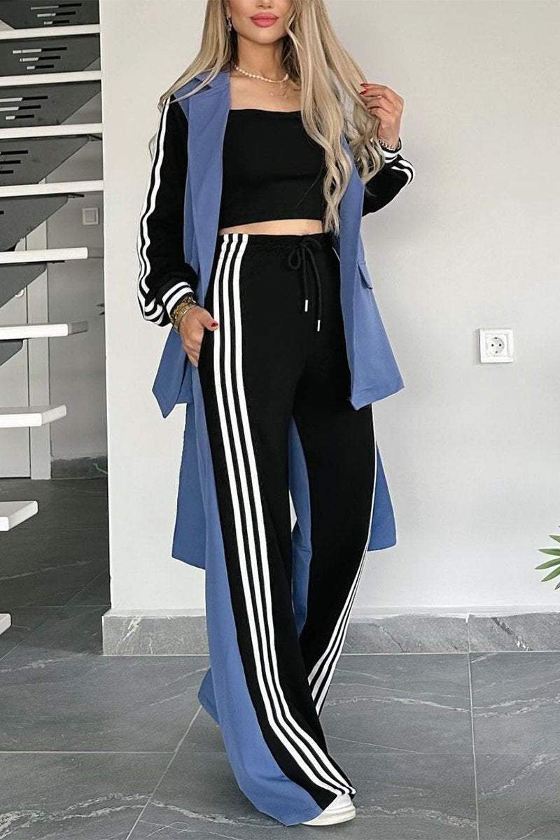 Women's Casual Contrast Color Splicing Web Pants Suit