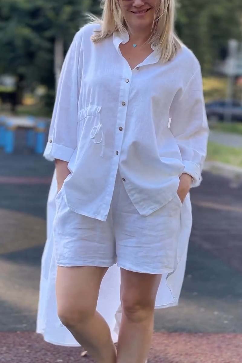 Women's casual irregular hem cotton and linen shirt