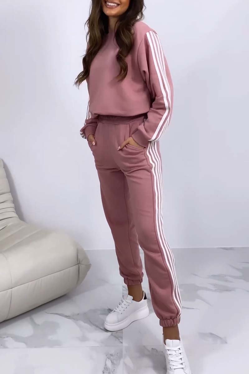 Women's side webbing sport crew neck suit