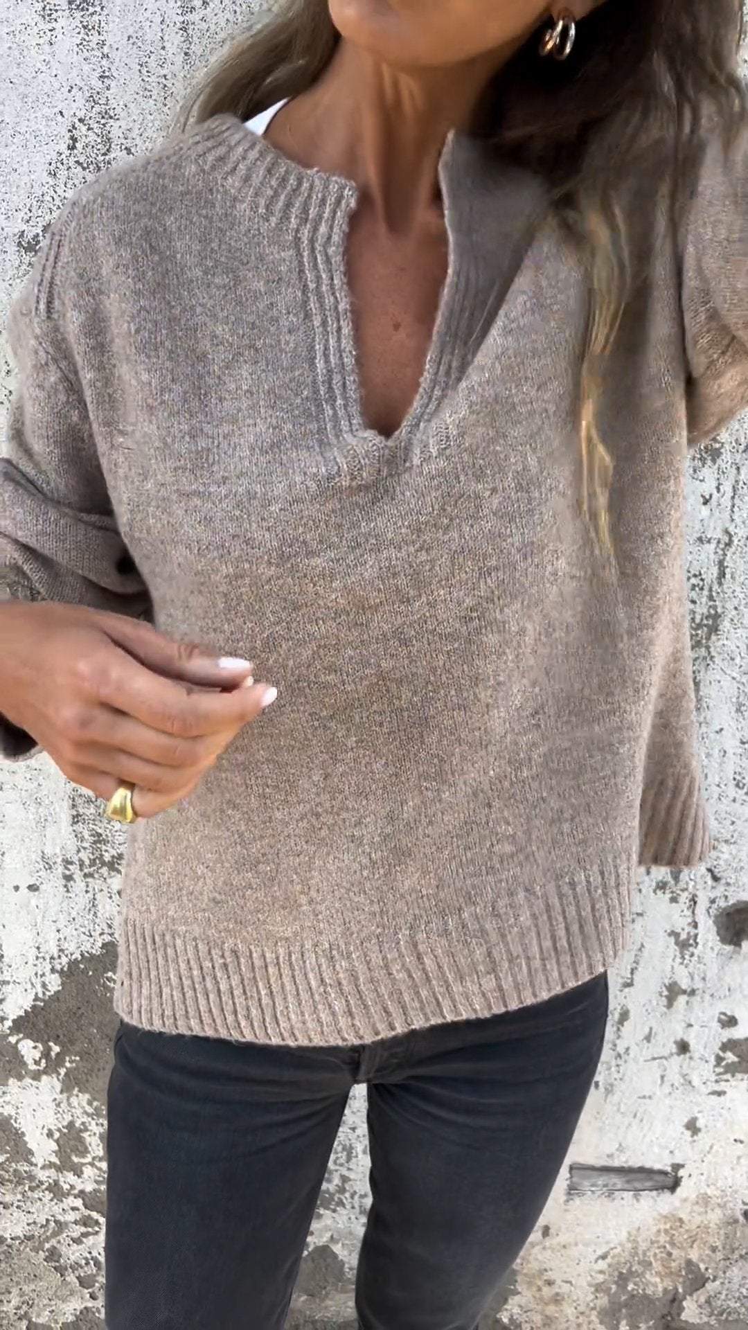 Casual V-neck Knitted Top