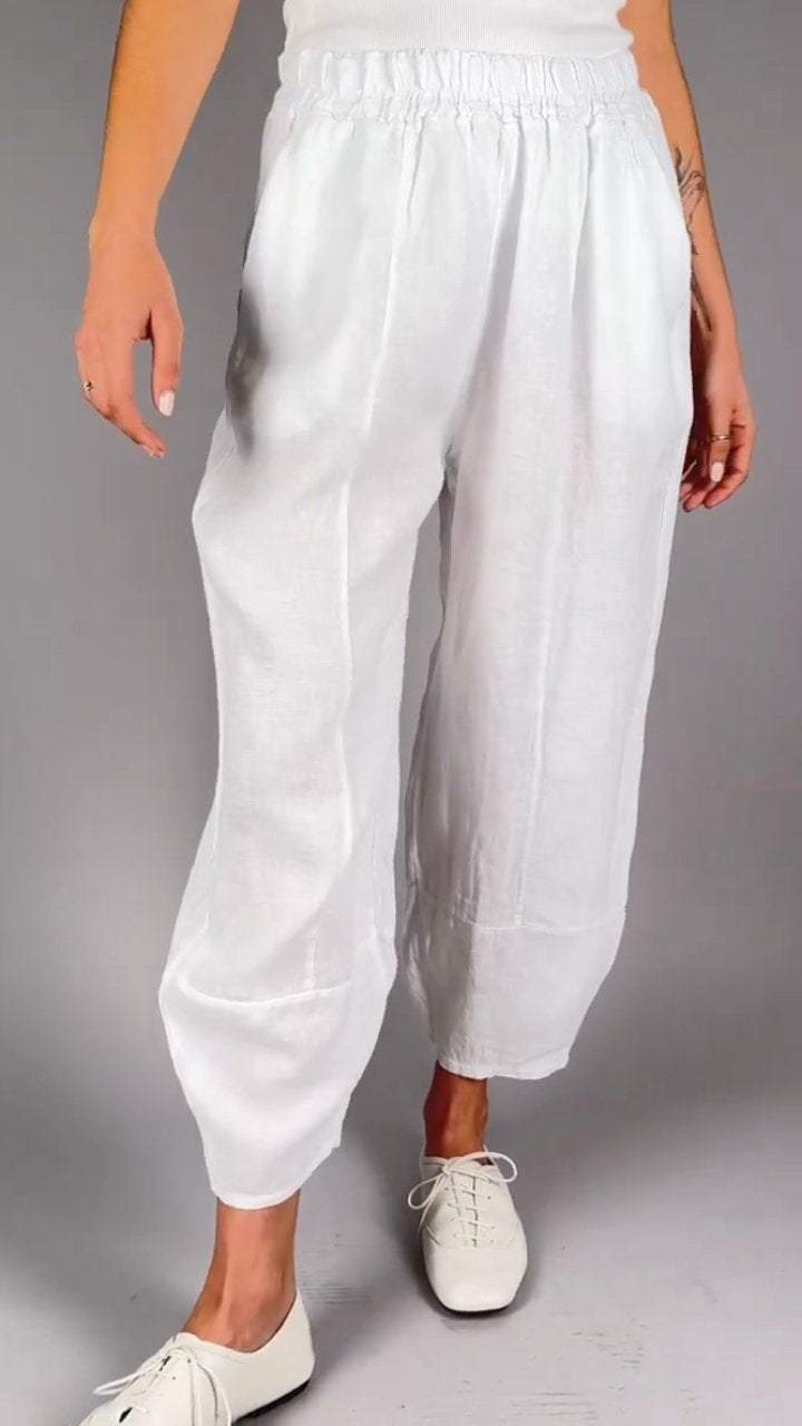 Women's Casual Solid Color Cotton and Linen Trousers