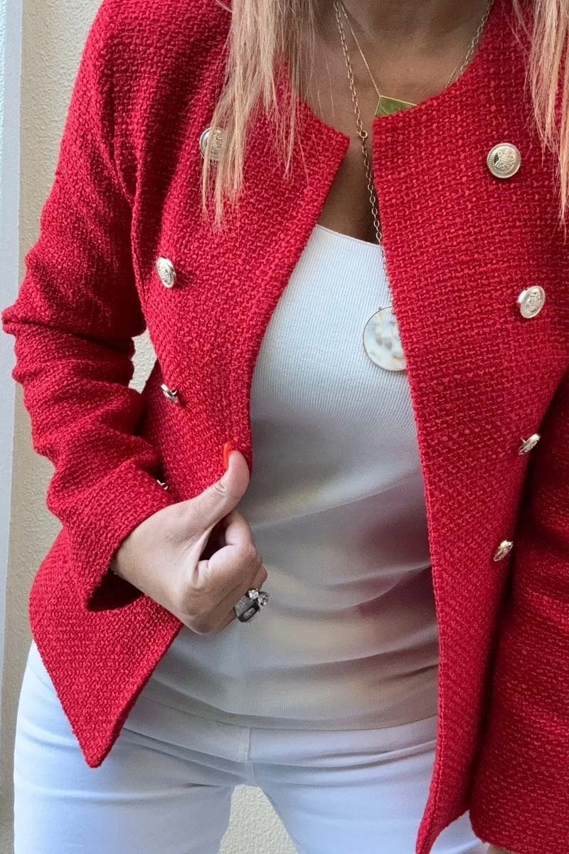 Women's Fashion Double Breasted Crew Neck Jacket