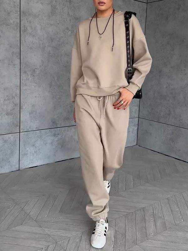 Women's Round Neck Solid Color Long Sleeve Sports Two-piece Suit