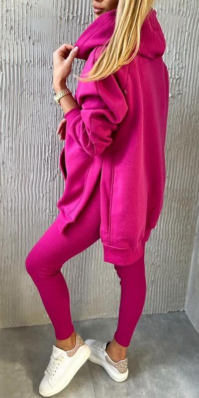 Women's Hooded Solid Color Sports Sweatshirt Two-piece Suit