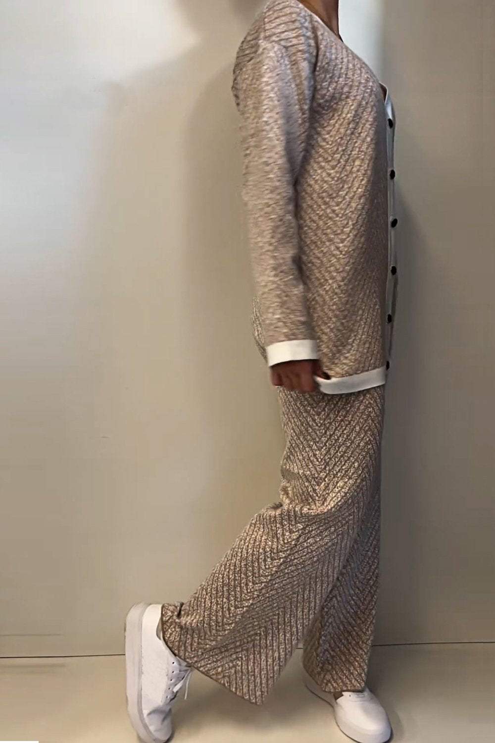 Women's Knitted Cardigan and Trousers Two-piece Set