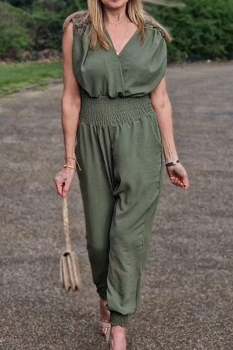 Women's casual V-neck waist jumpsuit