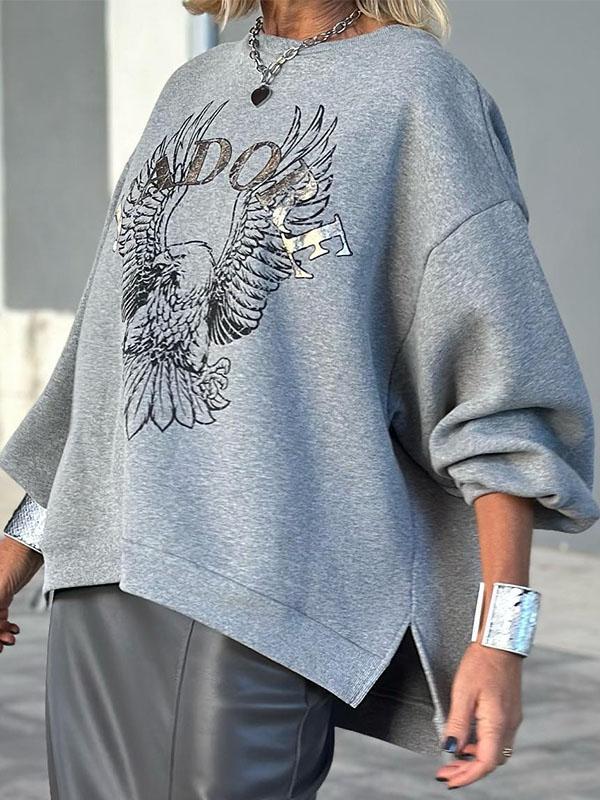 Women's Crew Neck Printed Pullover Sweatshirt