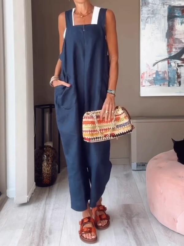 Women Casual Plain Sleeveless Jumpsuit