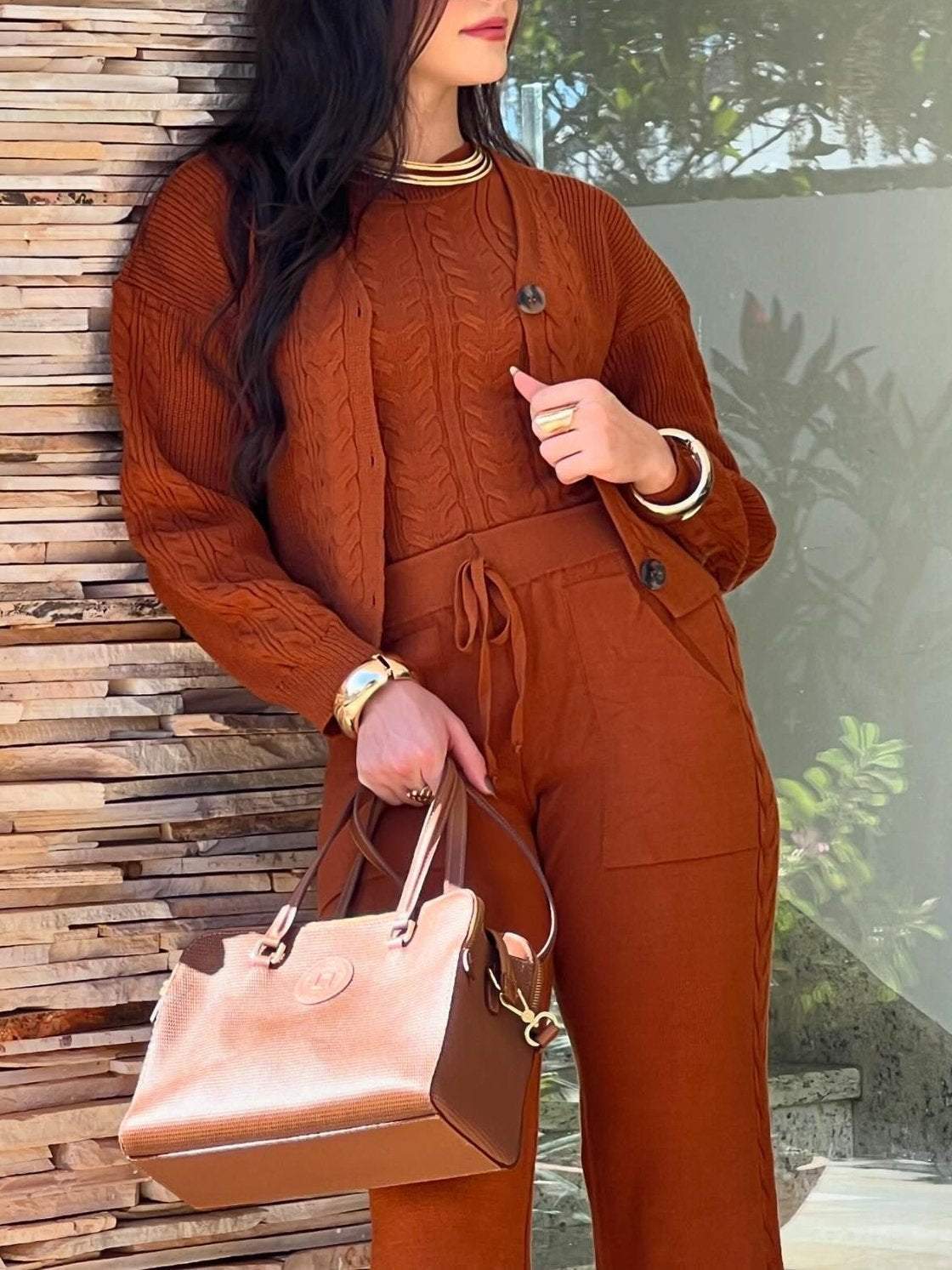 Women's Casual Knitted Three-Piece Pants Set