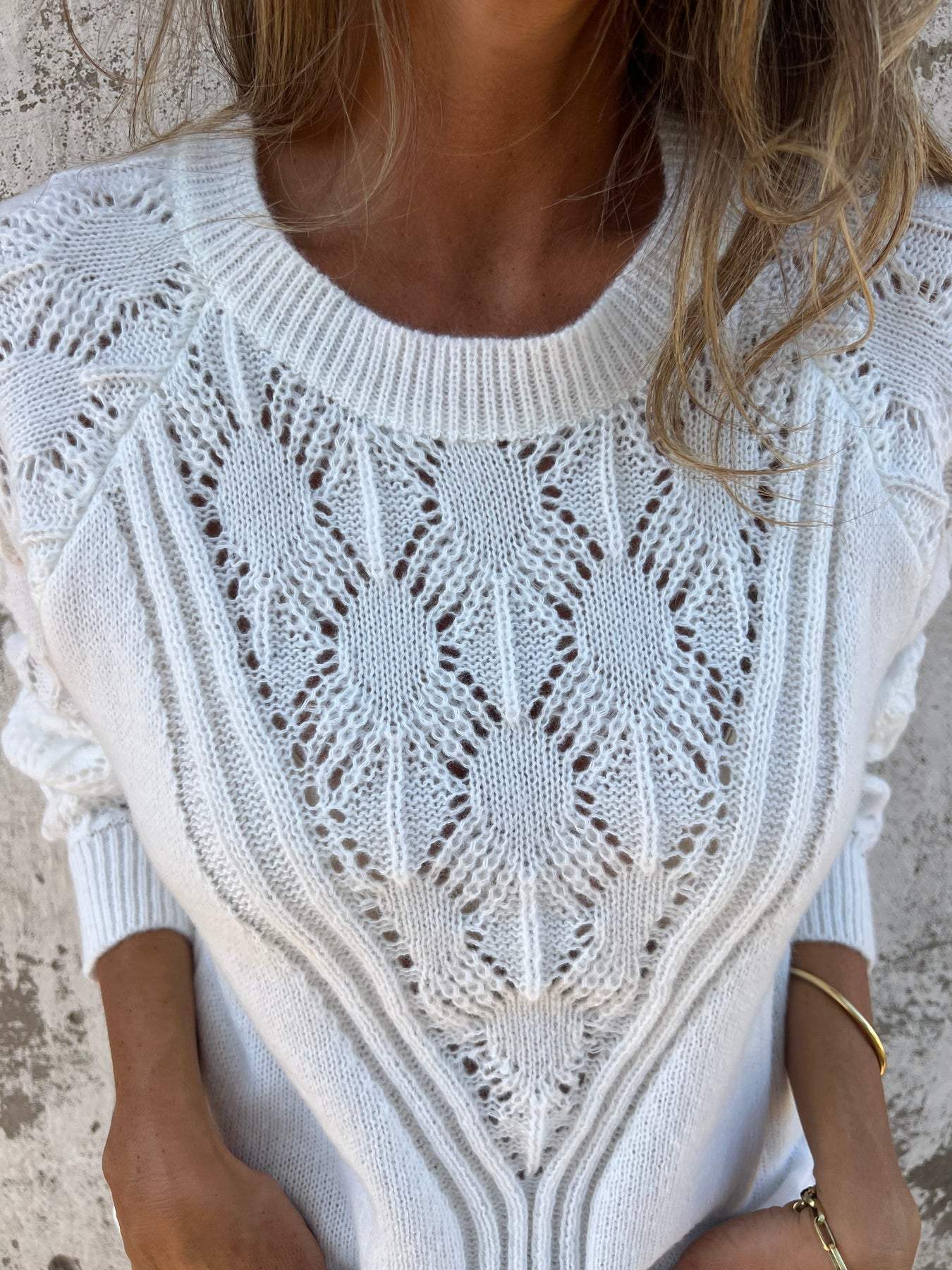 Casual Round Neck Hollow Knit Top