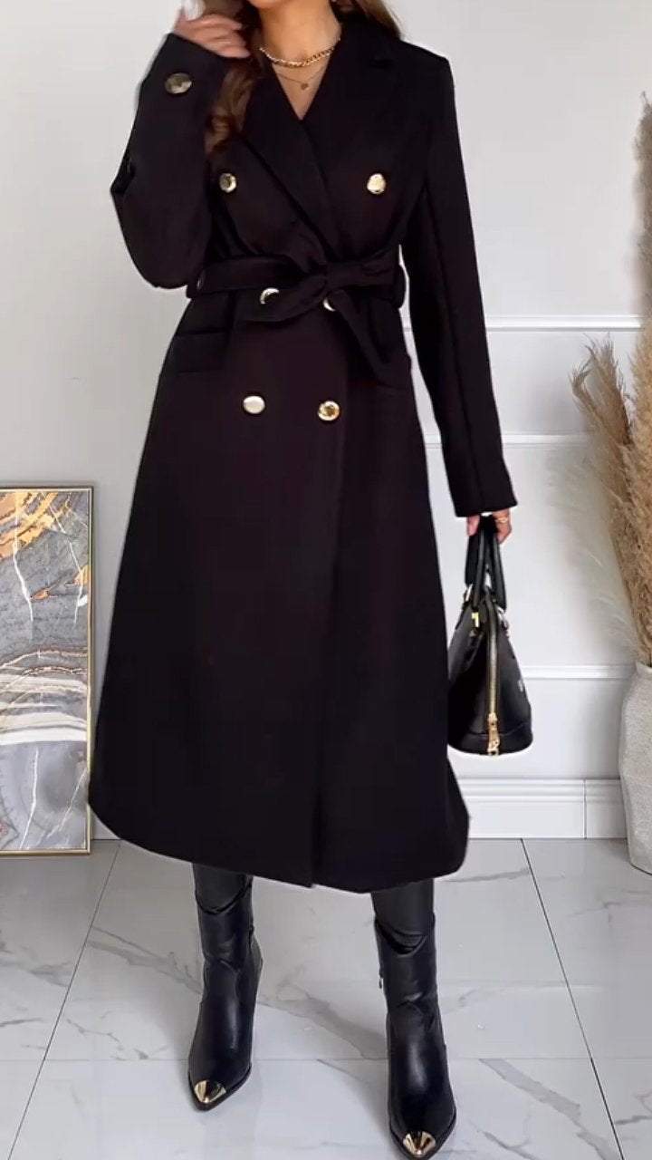 Women's Lapel Waist Long Coat