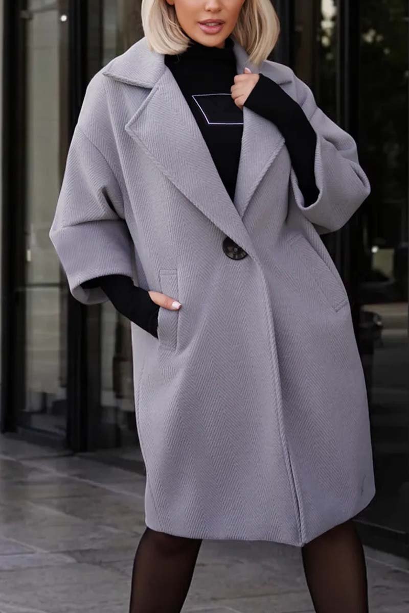 Women's casual loose solid color mid-length woolen coat