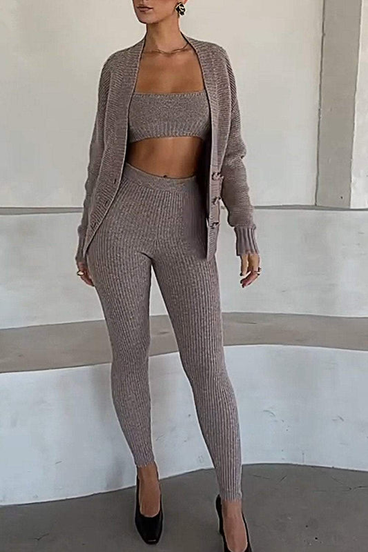 Women's Sweater Loose Top, Vest & Pants Three-piece Set