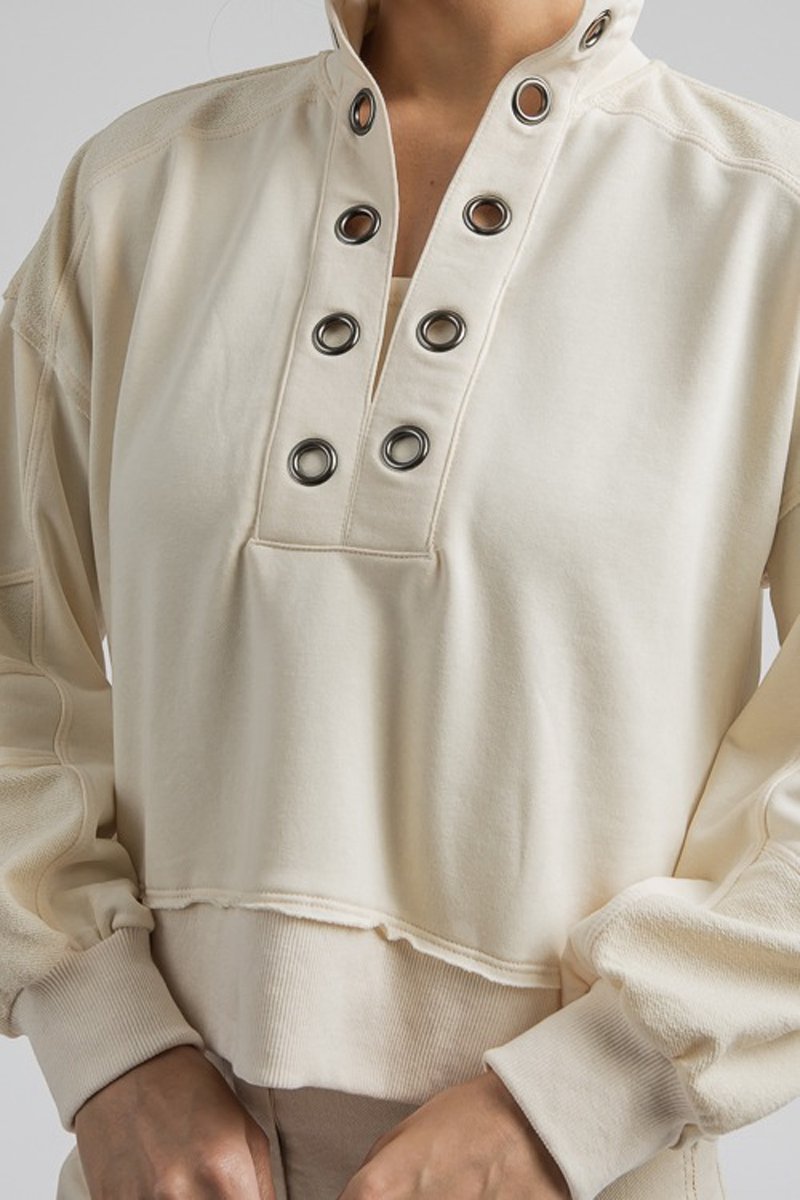 Women's Solid Eyelet Detail Sweatshirt